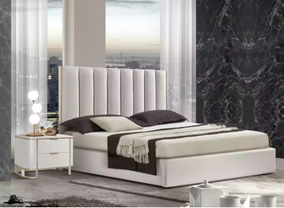 Bedroom Set Luxury Bed 2x Bedside tables Design new White 3pcs Modern
